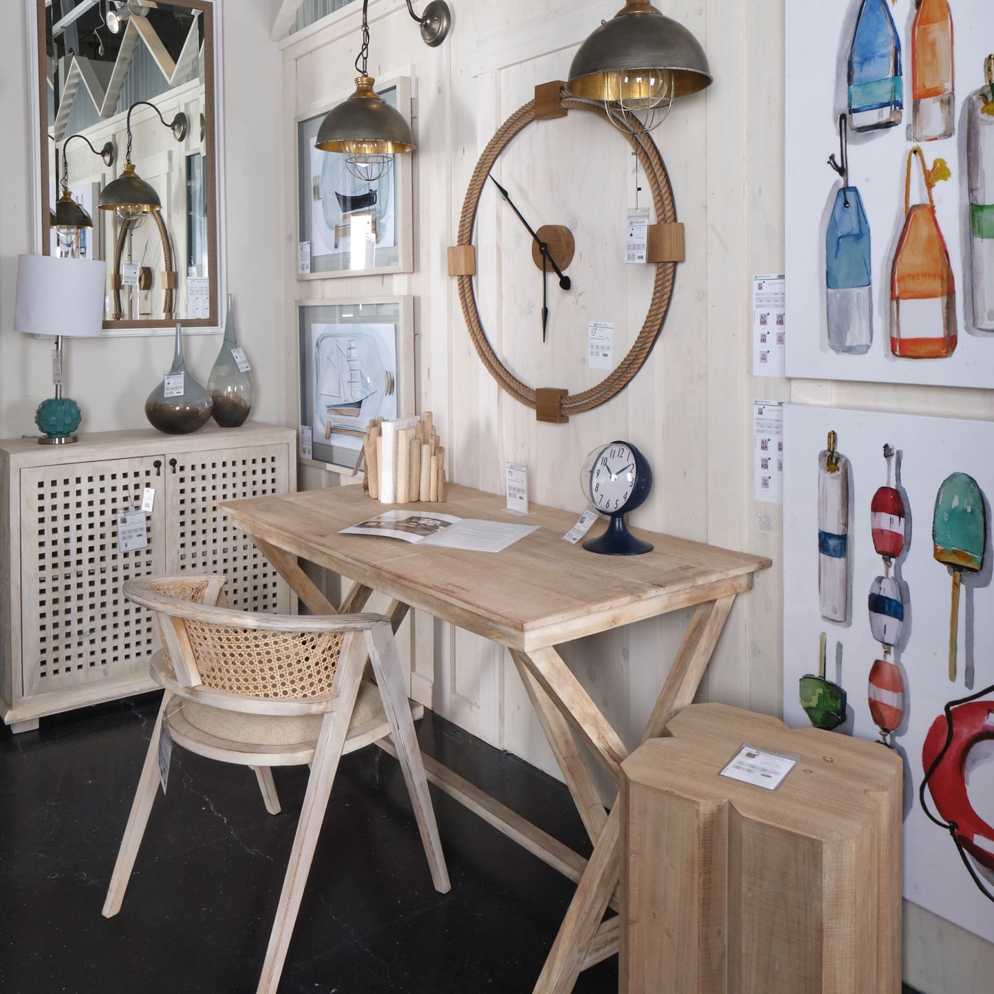 Coastal Chic Whitewashed Wood Desk with X-Frame Legs