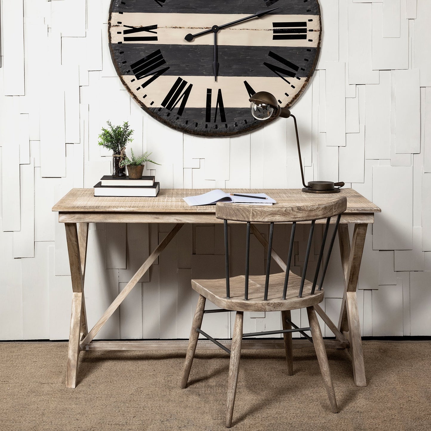 Coastal Chic Whitewashed Wood Desk with X-Frame Legs