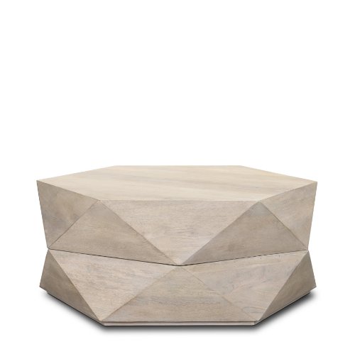 Coastal Charm Hexagonal Hinged Solid Wood Coffee Table with Ample Storage